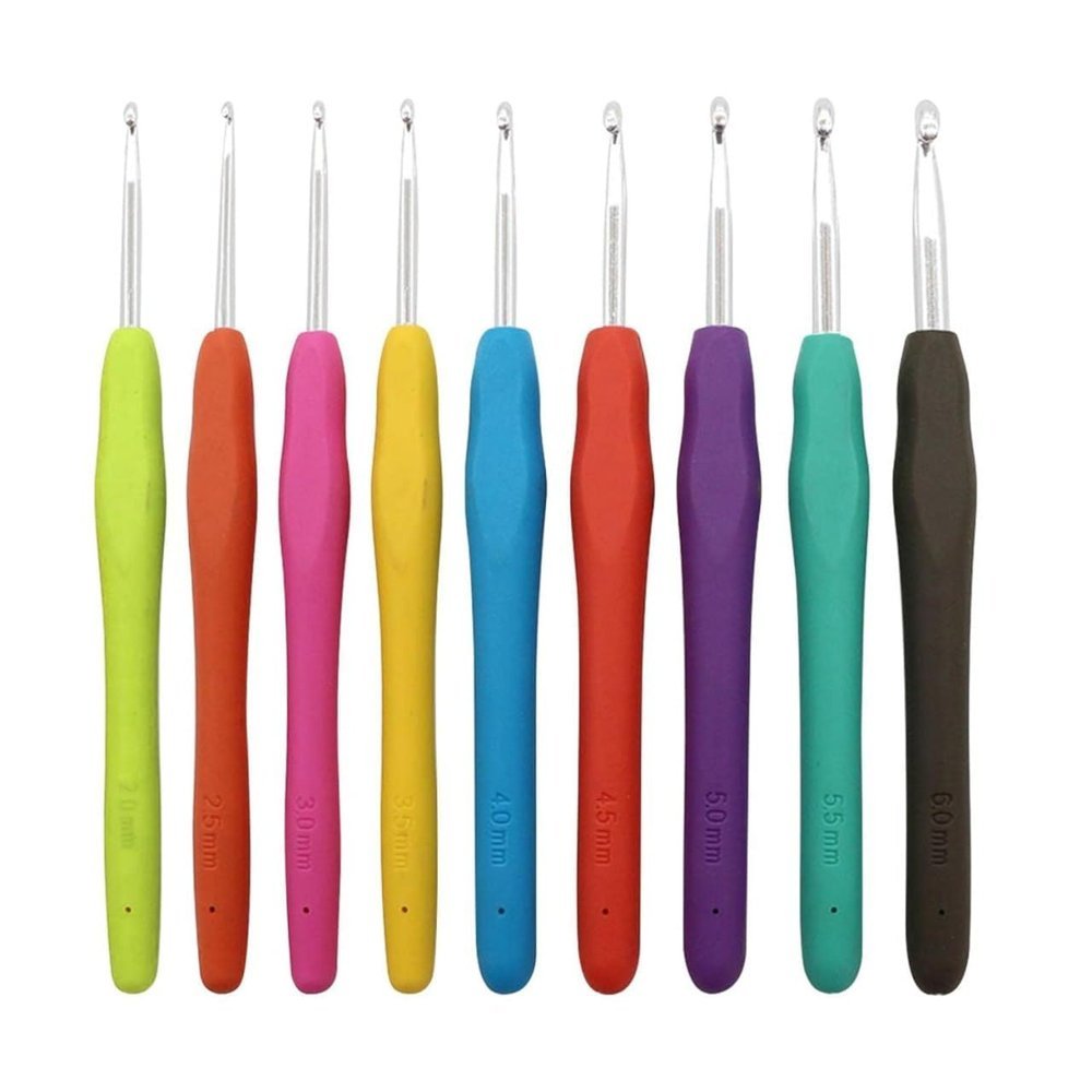Aluminium Crochet Hook Set with Soft Grip Handles (9-Piece, 2-6 mm)