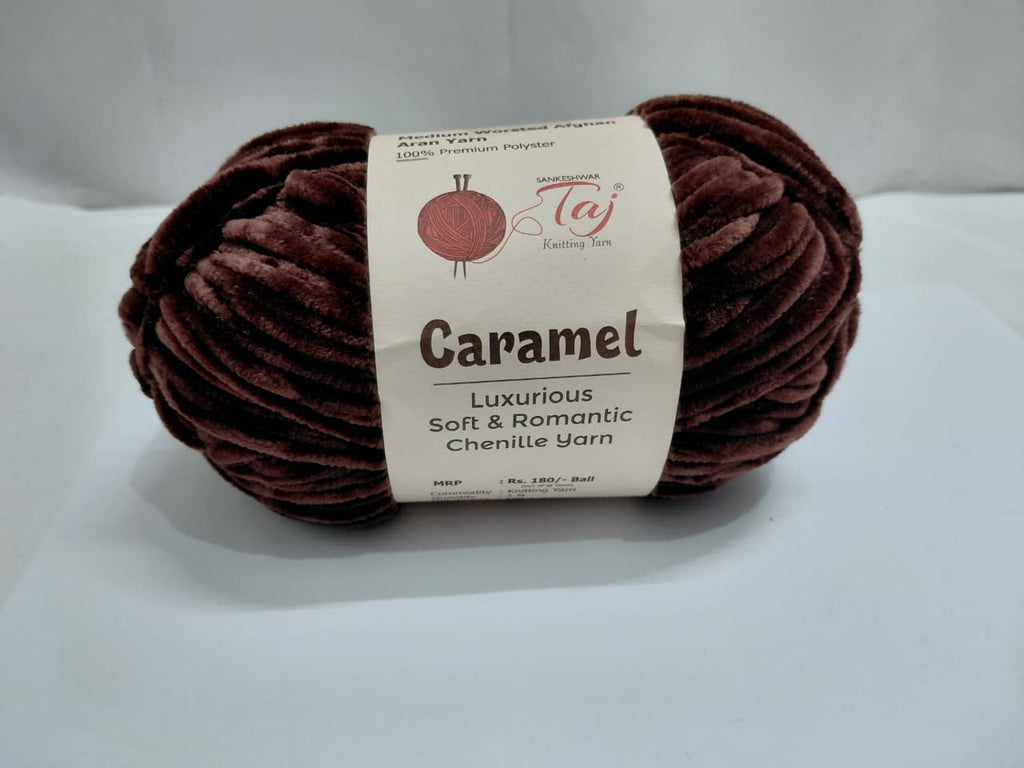 Caramel Chenille Knitting Yarn – Ultra Soft Polyester Yarn for Crochet & Hand Knitting